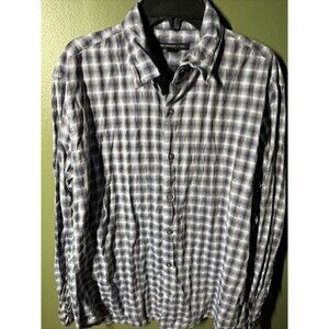 John Varvatos USA Button Down Up Shirt Small Long Sleeve Blue Plaid Mens